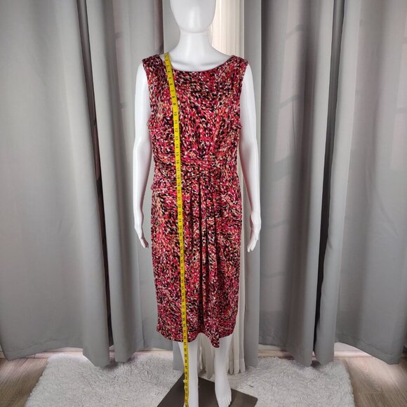 Jessica Howard Size 14 Pink White Black Print Midi Dress Sleeveless Ruched Waist - Picture 6 of 11